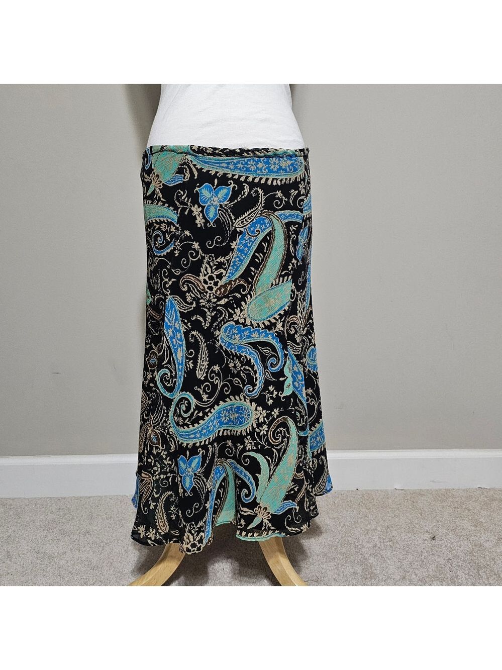Chico's Small Paisley Maxi Skirt Blue Turquoise Black